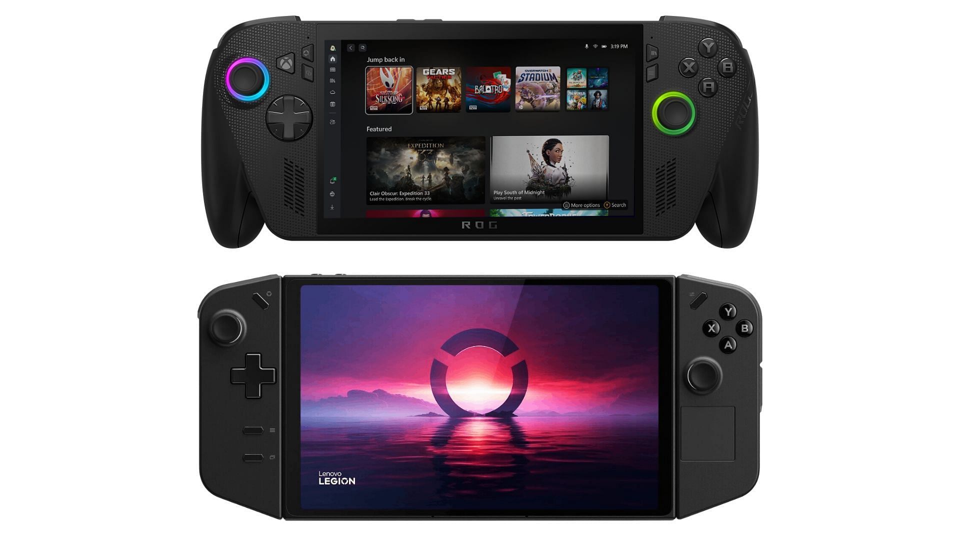 Both the ROG Xbox Ally X and the Lenovo Legion Go are premium handheld gaming devices (Image via Asus, Lenovo)